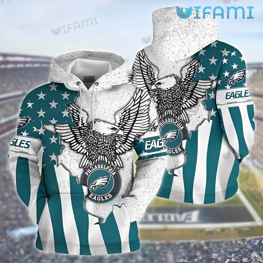 Philadelphia Eagles Hoodie 3D Broken USA Flag Logo Philadelphia Eagles Gift 0