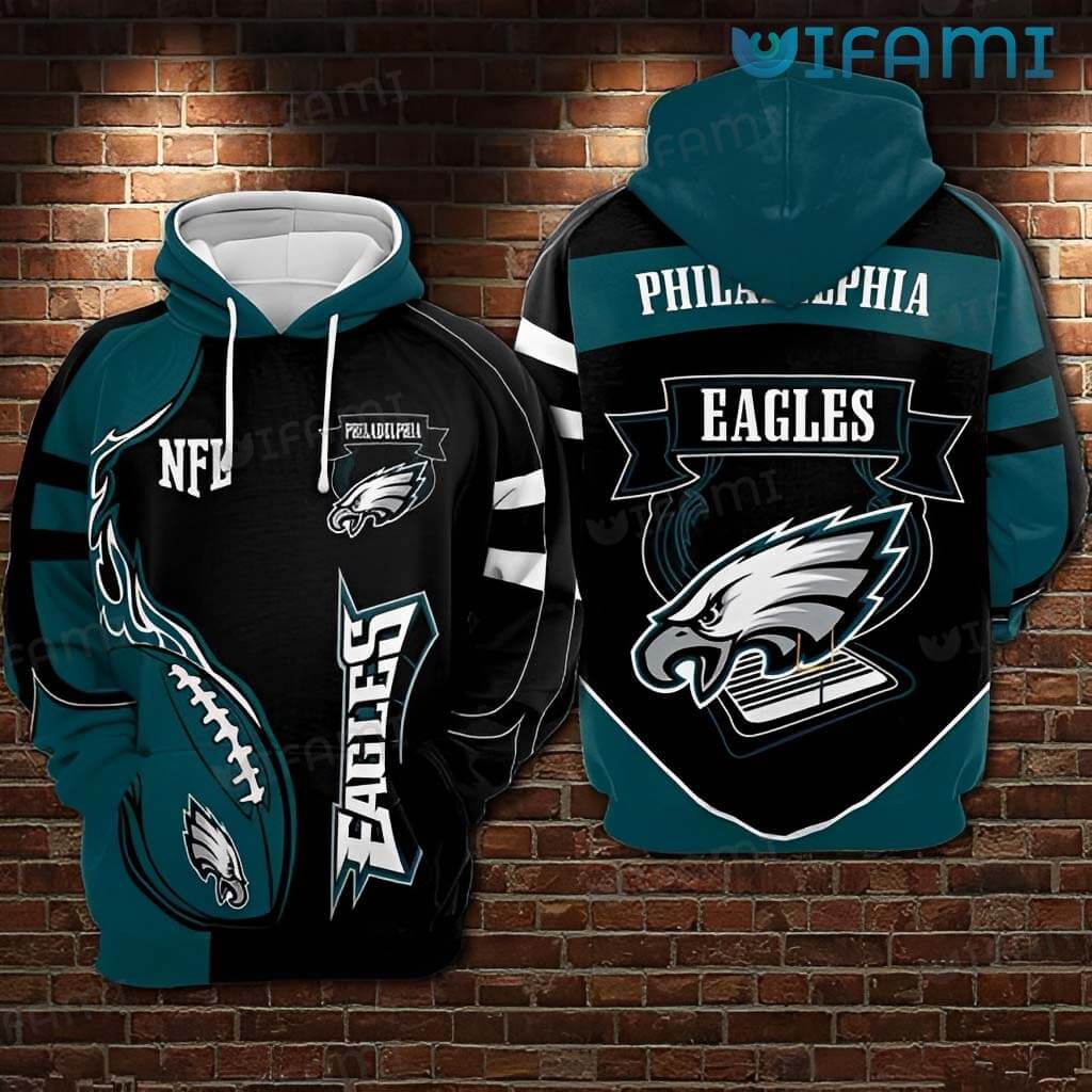 Philadelphia Eagles Hoodie 3D Football On Fire Black Blue Philadelphia Eagles Gift 0