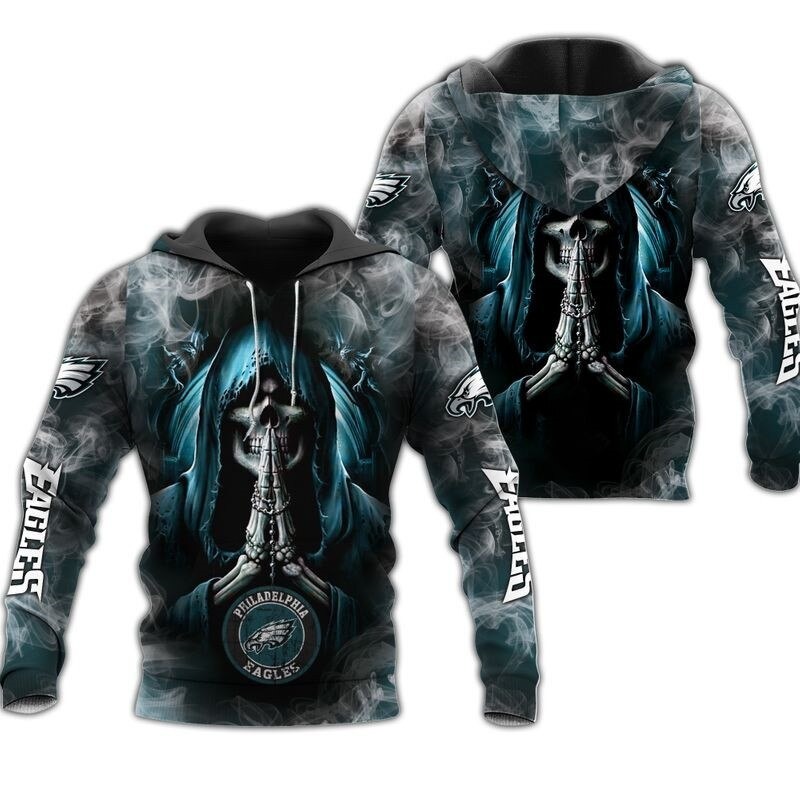 Philadelphia Eagles Hoodie 3D Zip Hoodie Death Smoke Graphic Gifts for Fans 0
