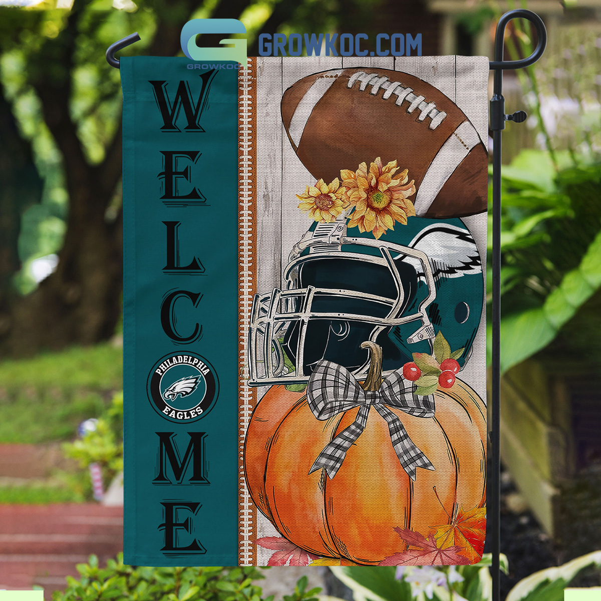 Philadelphia Eagles NFL Welcome Fall Pumpkin Personalized House Garden Flag2B1 ywRdy