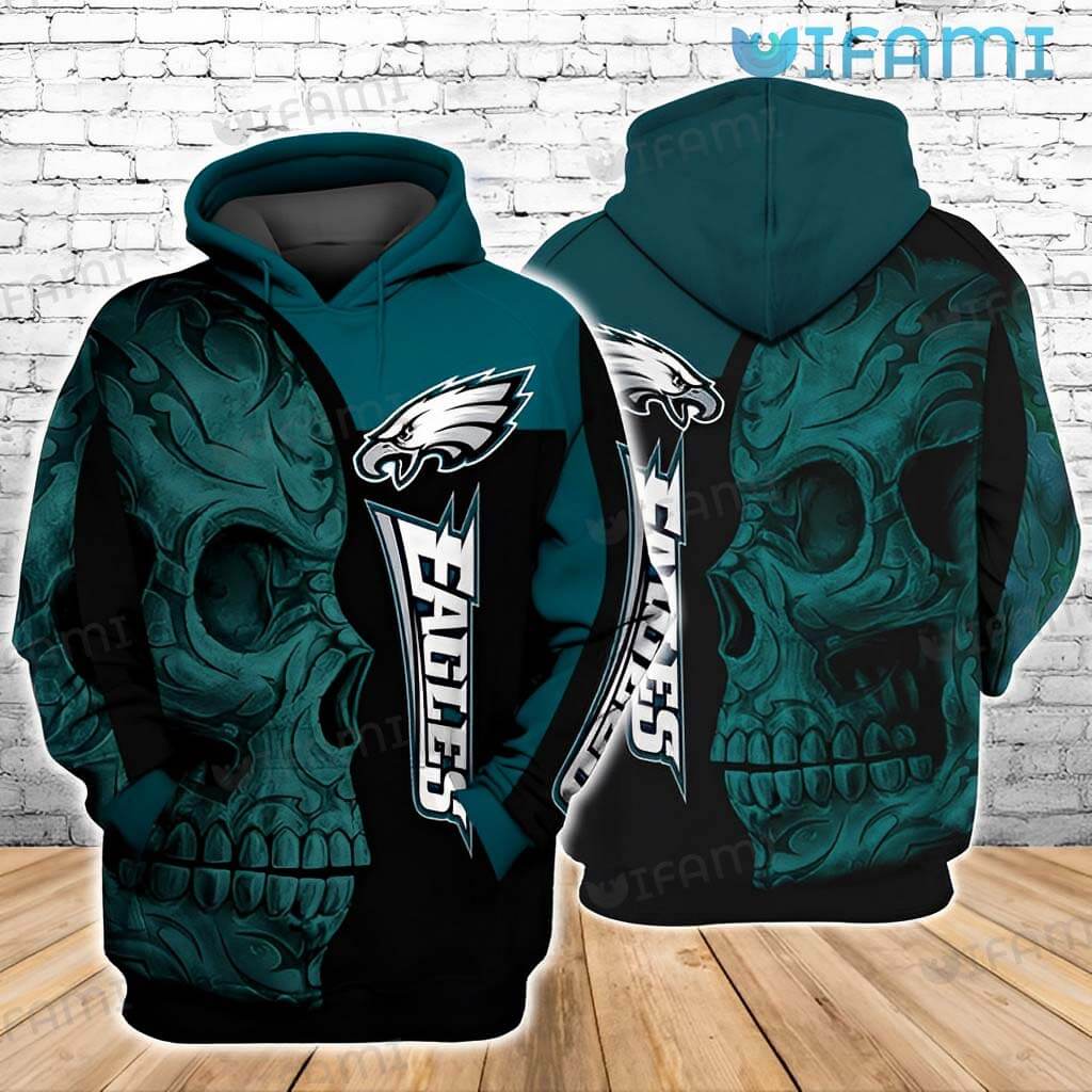 Philadelphia Eagles Tribal Skull All Over Print Hoodie in Blue and Black 0