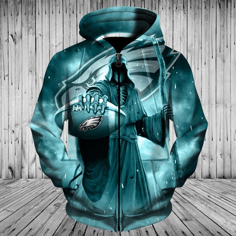 Philadelphia Eagles Zip Up Hoodie 3D Death Skull Hoodie Gifts For Fans 0