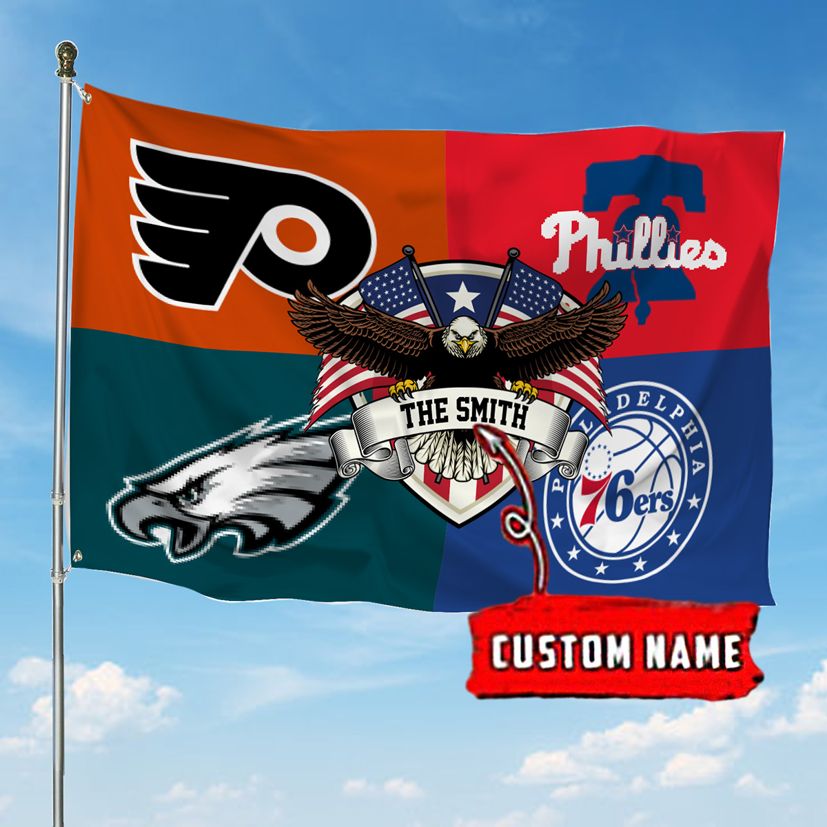 Philadelphia Flyers 76ers Phillies Eagles Proud Of State Personalized Flag2B1 k633l