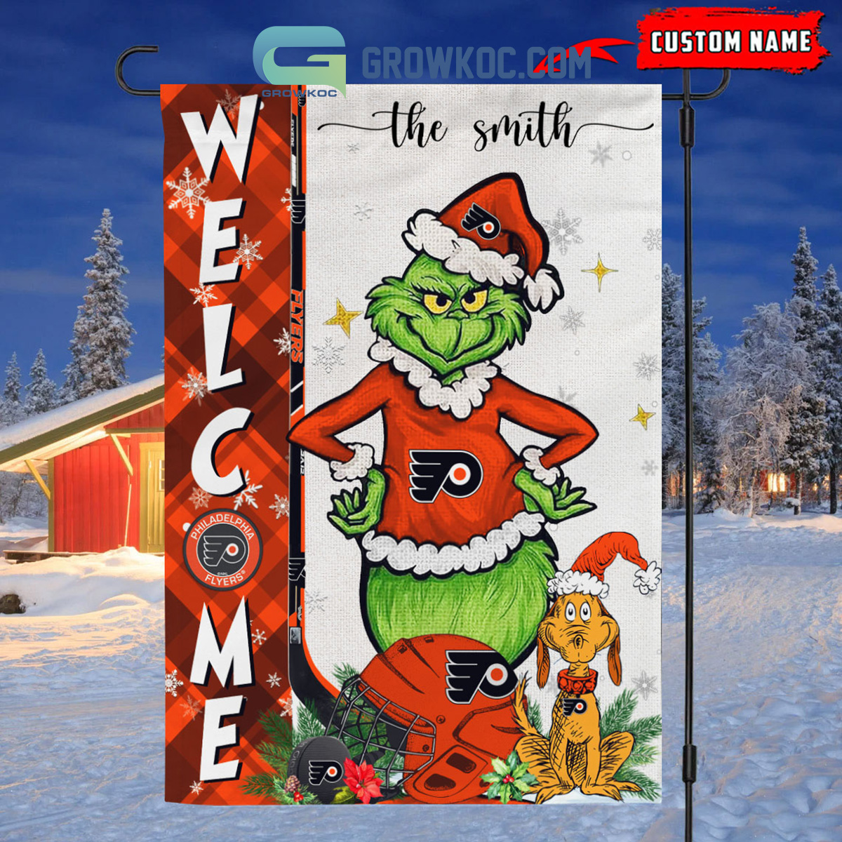 Philadelphia Flyers Grinch Christmas Personalized House Garden Flag Canvas2B1 6LcUC