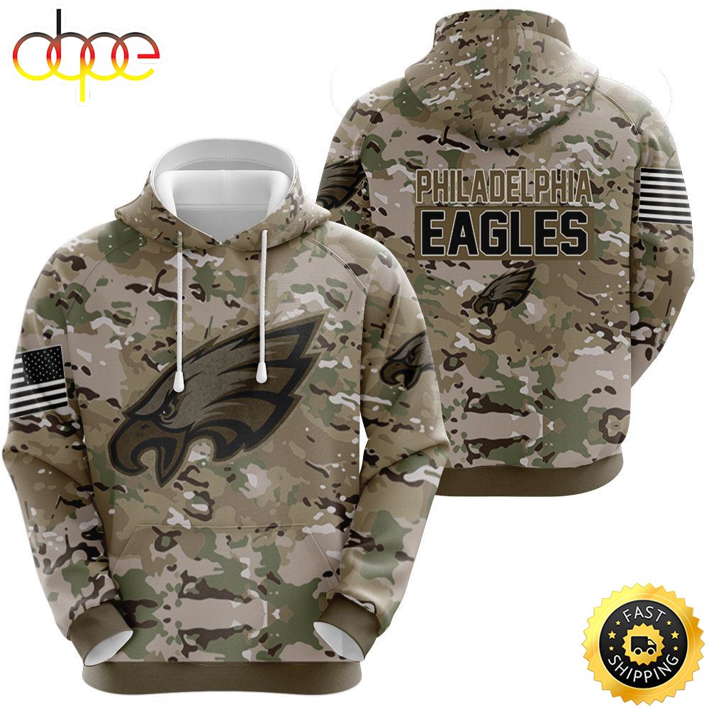 Philadelphia Eagles Camouflage Veteran 3D Hoodie All Over Printed r0brql