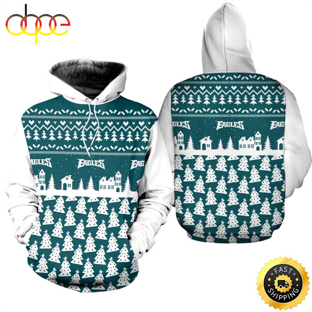 Philadelphia Eagles Christmas Pattern PINE Football NFL All Over Print Hoodie Shirt