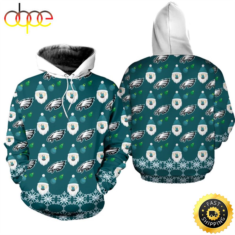 Philadelphia Eagles Christmas Pattern Santa Clause Football NFL All Over Print Hoodie Shirt