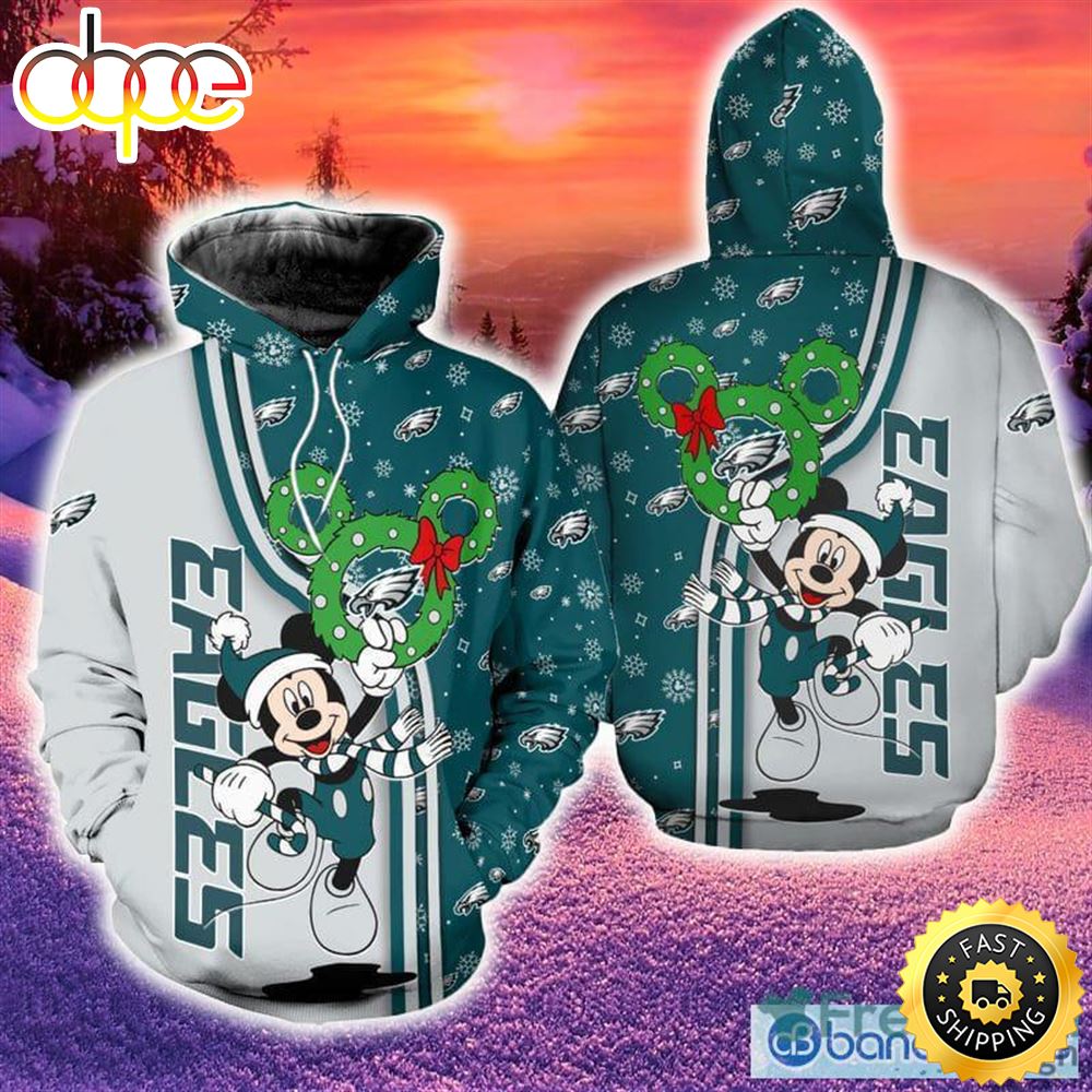 Philadelphia Eagles Disney Mickey Funny Hoodie Zip Hoodie Print Holiday Gift For Fans Christmas buf8kq