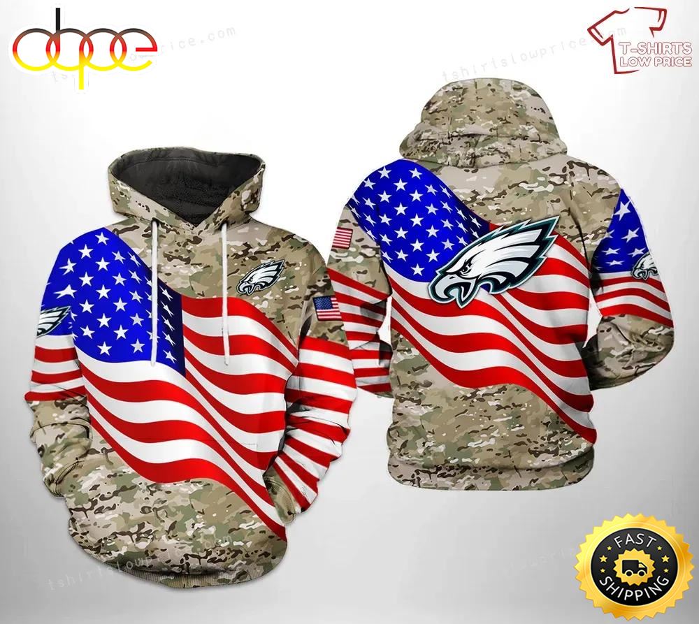 Philadelphia Eagles NFL Flag Of The United States Camo Veteran 3D Hoodie kk8gxt