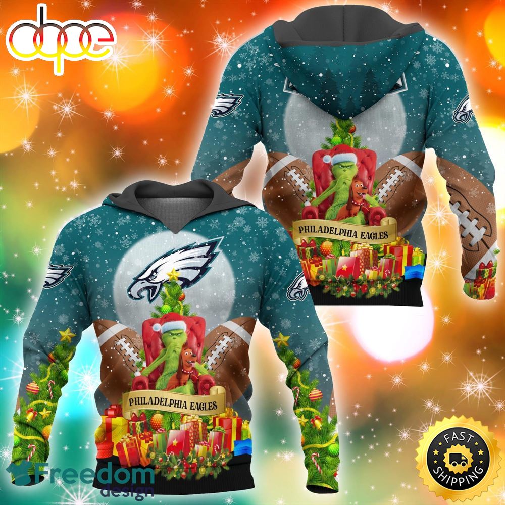 Philadelphia Eagles NFL Grinch Christmas Tree 3D Hoodie Pullover Prints egmuwp