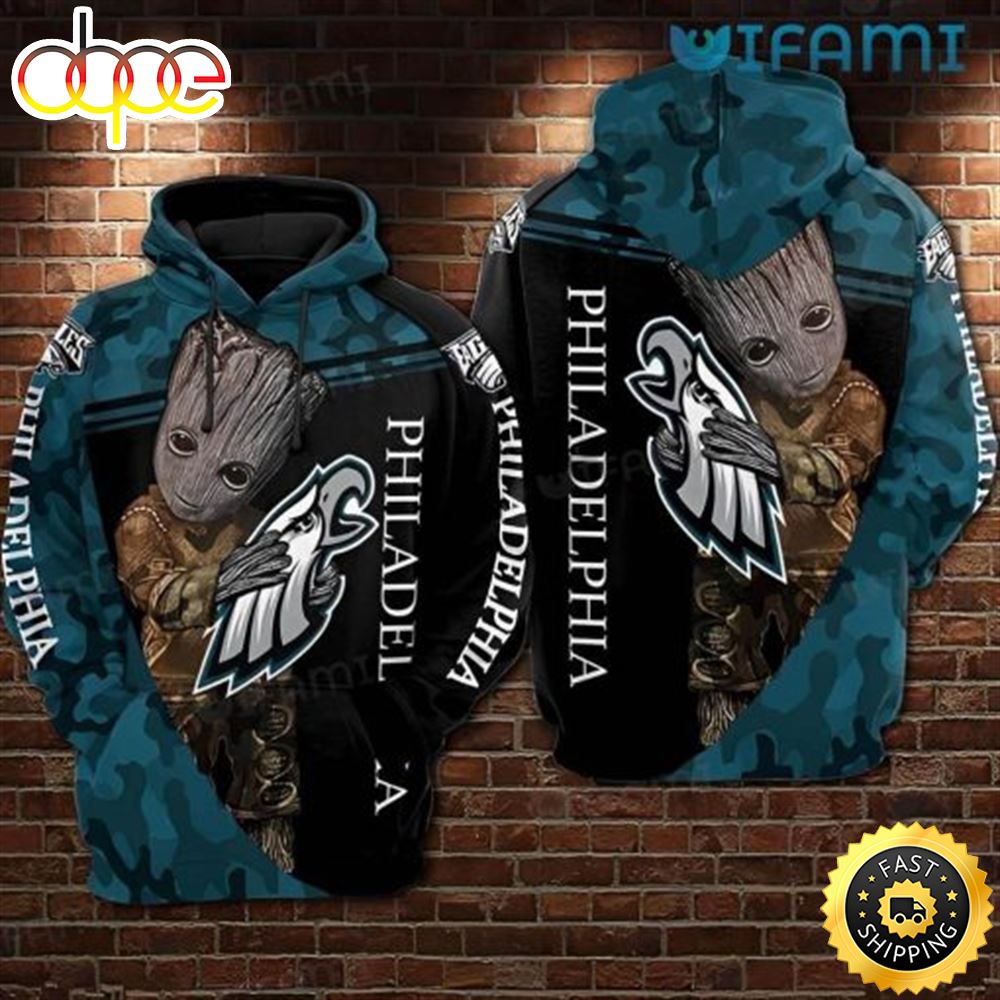 Philly Eagles Hoodie 3d Groot Hugging Logo Philadelphia Eagles Gift prsgby