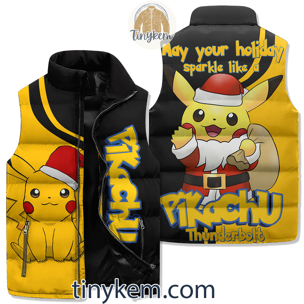 Pikachu Christmas Puffer Sleeveless Jacket2B1 nKmGB