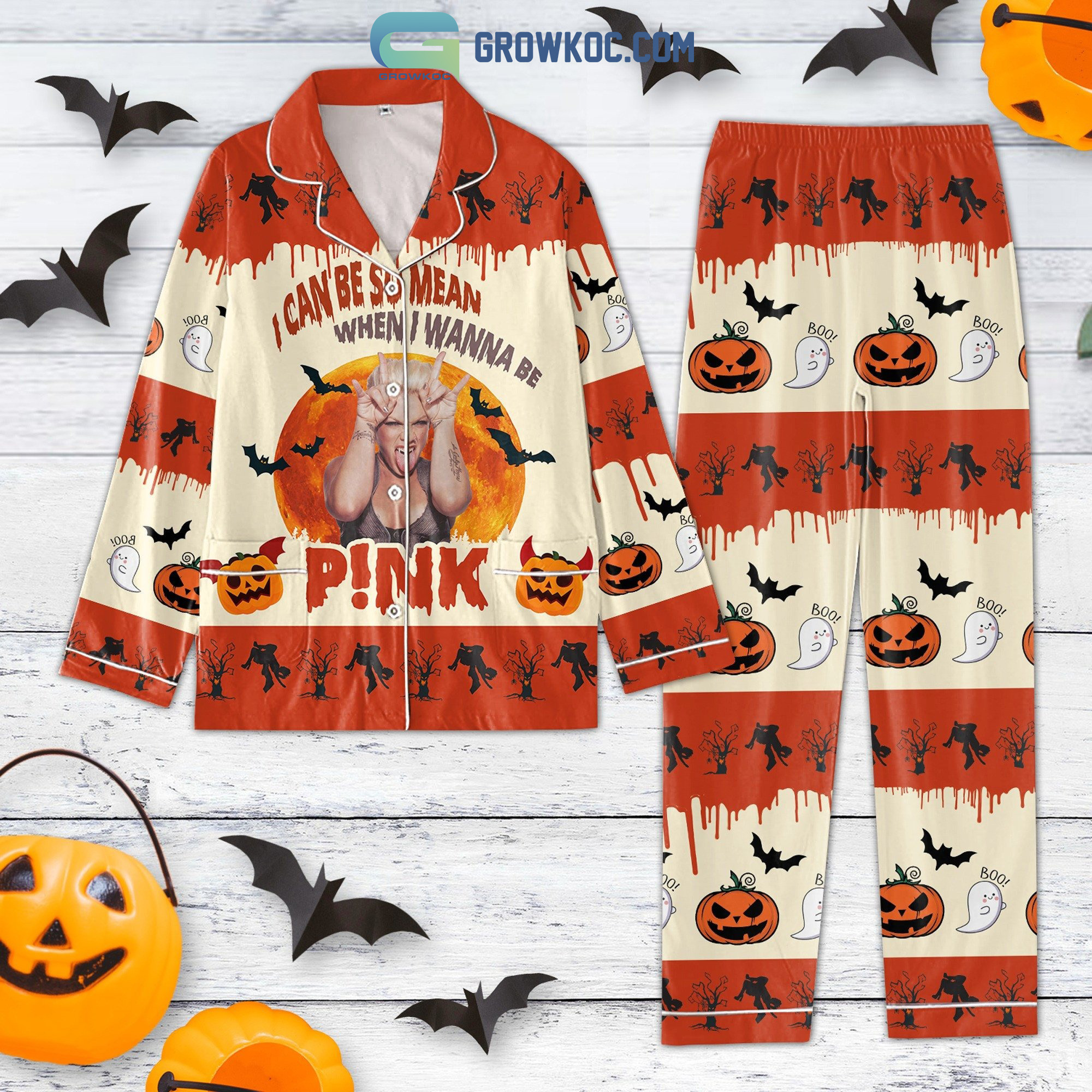 Pink I Can Be So Mean When I Wanna Be Halloween Pajamas Set2B1 q9jWN