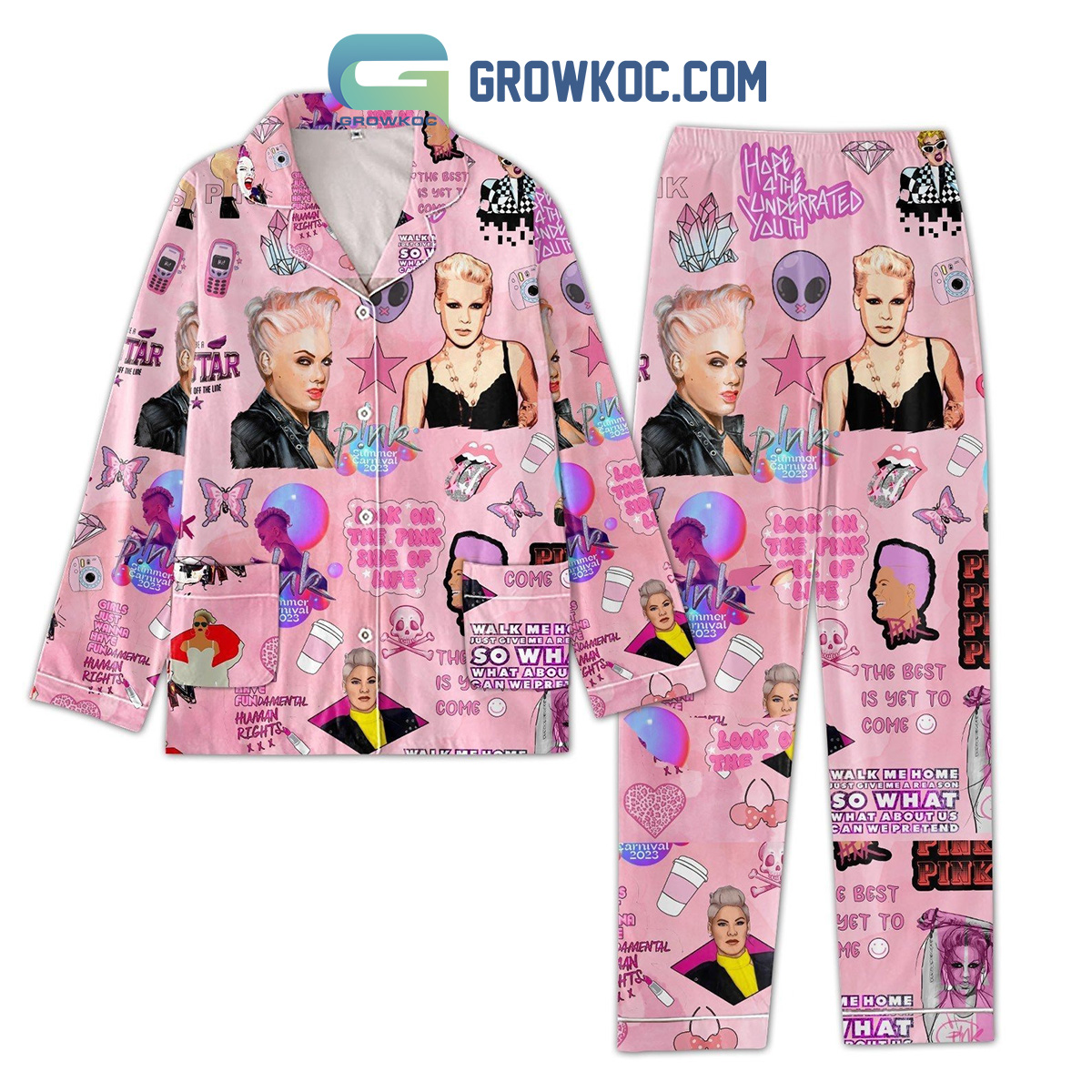 Pink Walk Me Home Rockstar Pink Polyester Pajamas Set2B1 8iORq