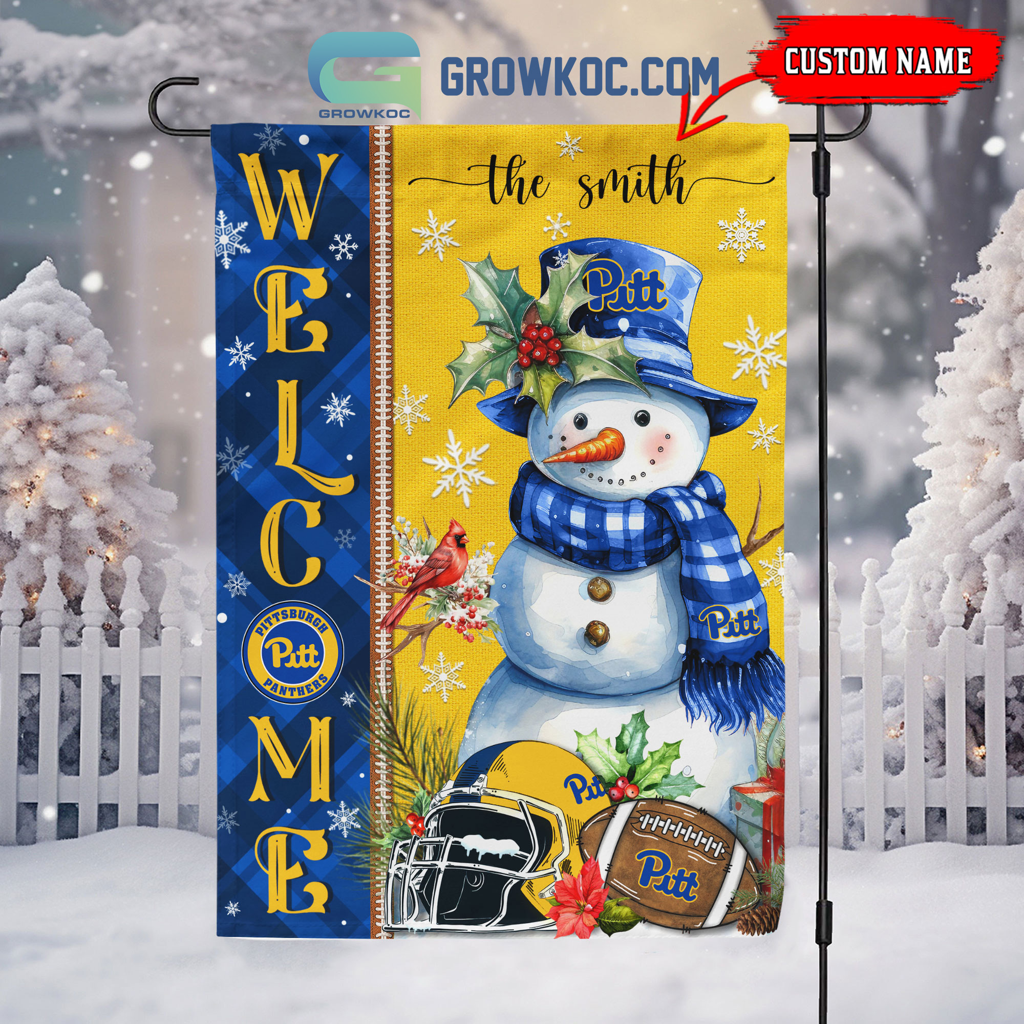 Pittsburgh Panthers Football Snowman Welcome Christmas House Garden Flag2B1 5IePB