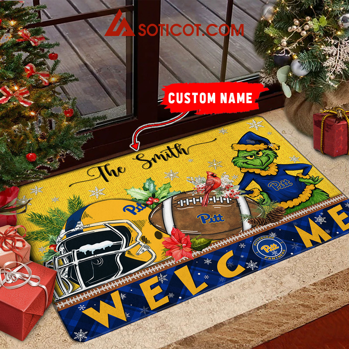 Pittsburgh Panthers Grinch Welcome Christmas Football Personalized Doormat2B1 SYZSw