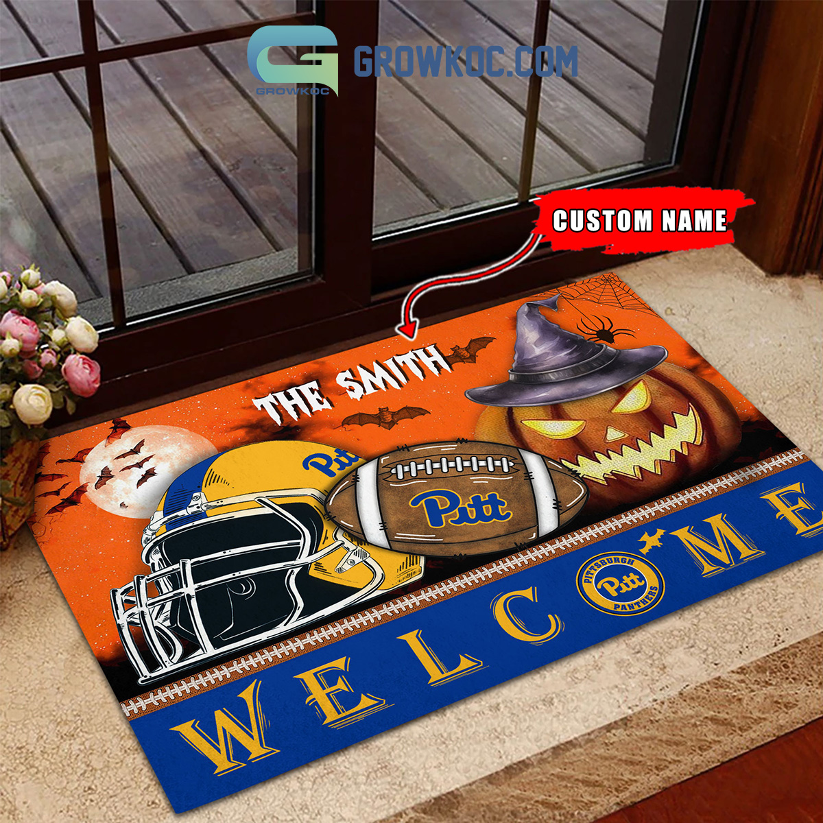 Pittsburgh Panthers NCAA Football Welcome Halloween Personalized Doormat2B1 cPl2j