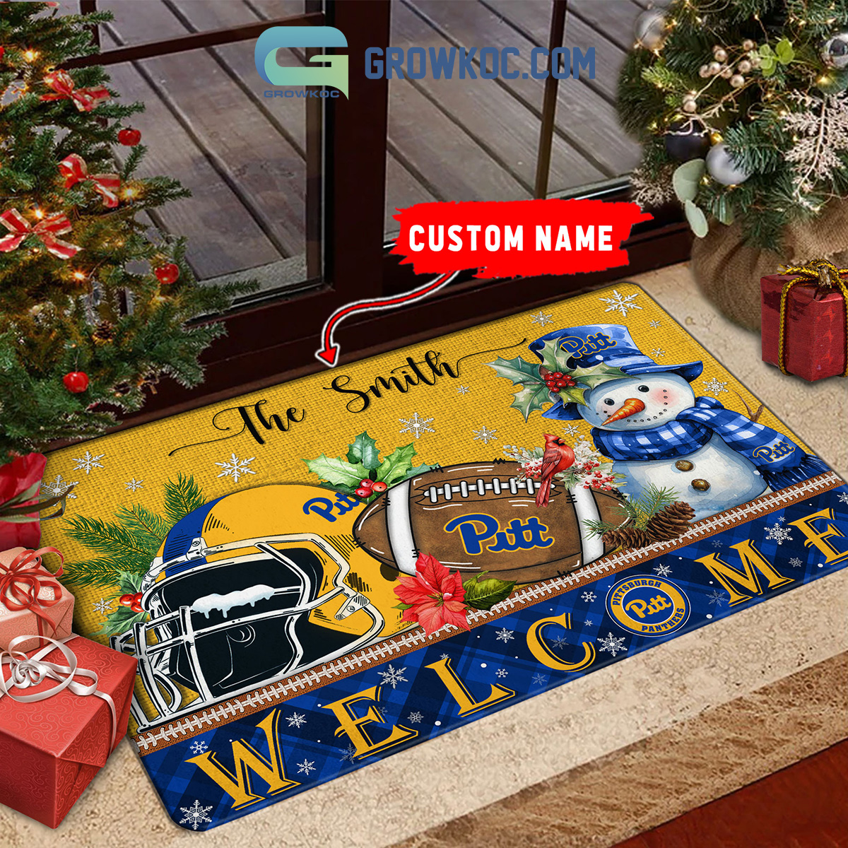 Pittsburgh Panthers Snowman Welcome Christmas Football Personalized Doormat2B1 xOWtI