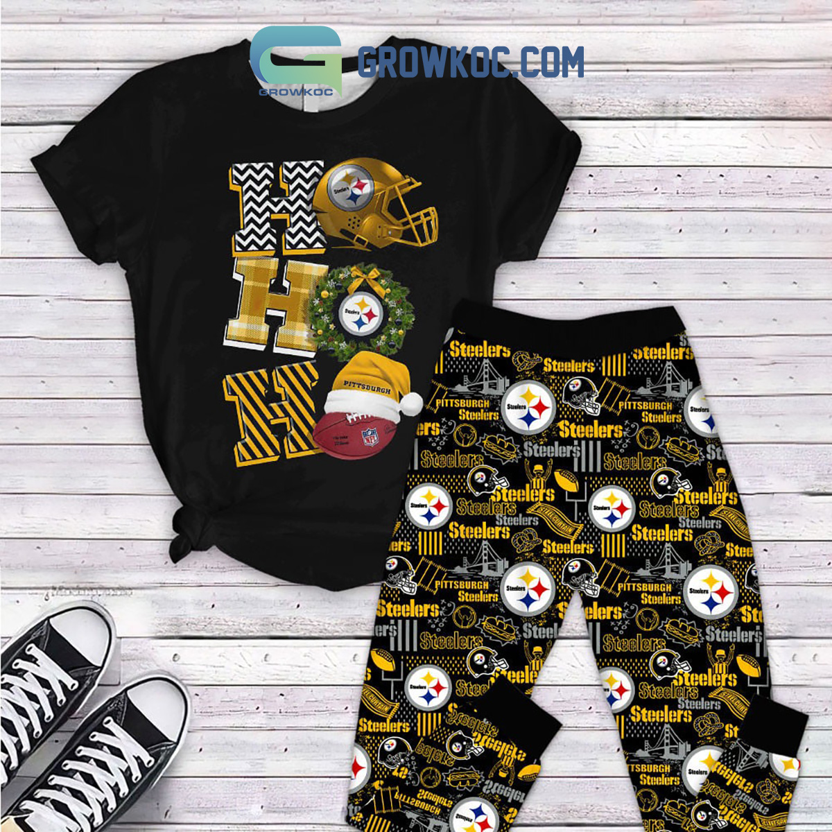 Pittsburgh Steelers Blitzburgh Ho Ho Ho NFL Team Christmas Holidays Fleece Pajamas Set2B1 eFl1o