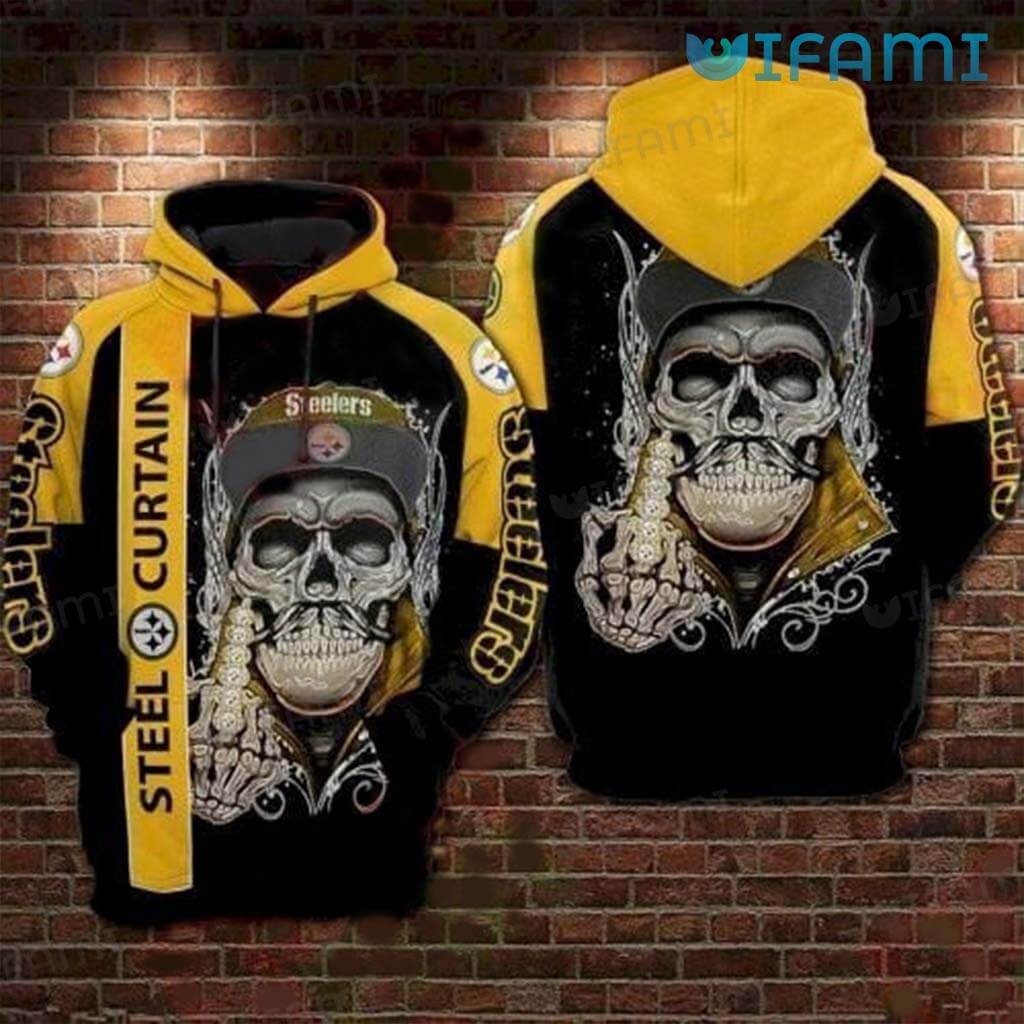 Pittsburgh Steelers Death Skull Wearing Hat Steel Curtain All Over Print Hoodie 0