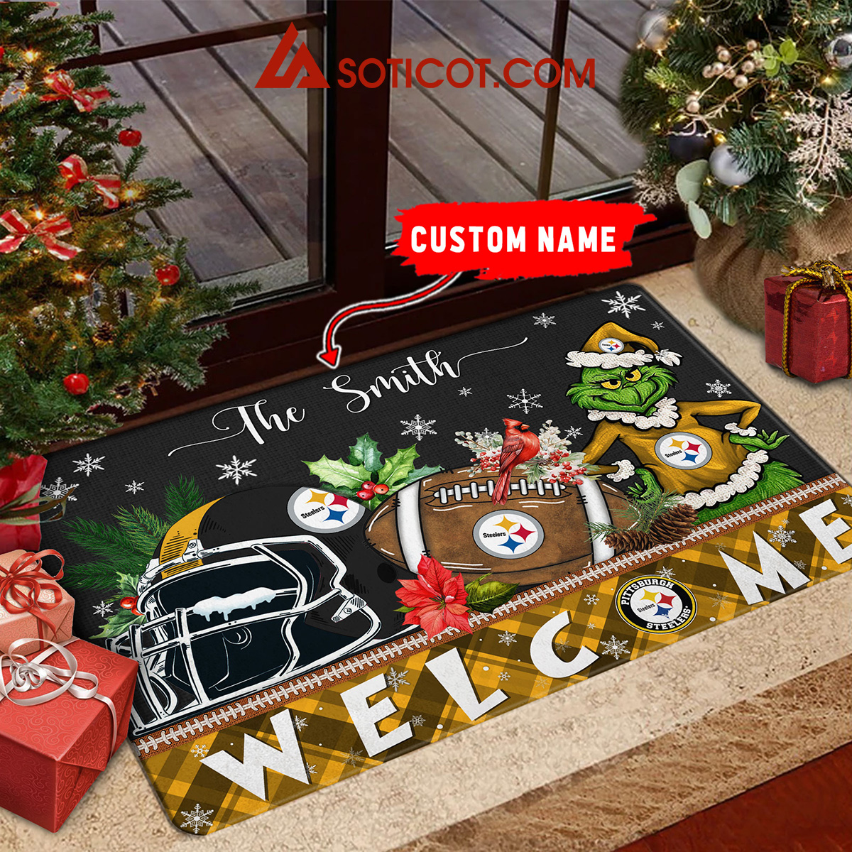 Pittsburgh Steelers Grinch Welcome Christmas Football Personalized Doormat2B1 wHQO3