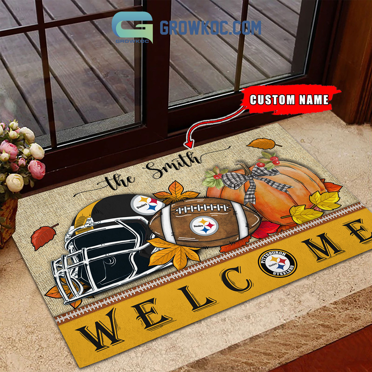 Pittsburgh Steelers NFL Welcome Fall Pumpkin Personalized Doormat2B1 lrwoQ