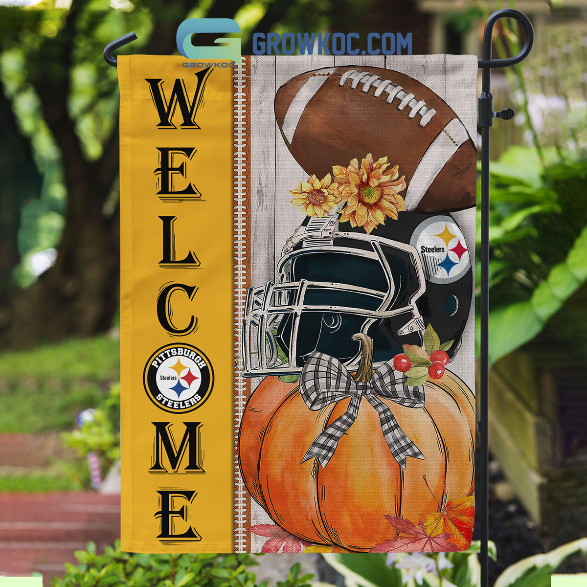 Pittsburgh Steelers NFL Welcome Fall Pumpkin Personalized House Garden Flag2B1 Rl5It