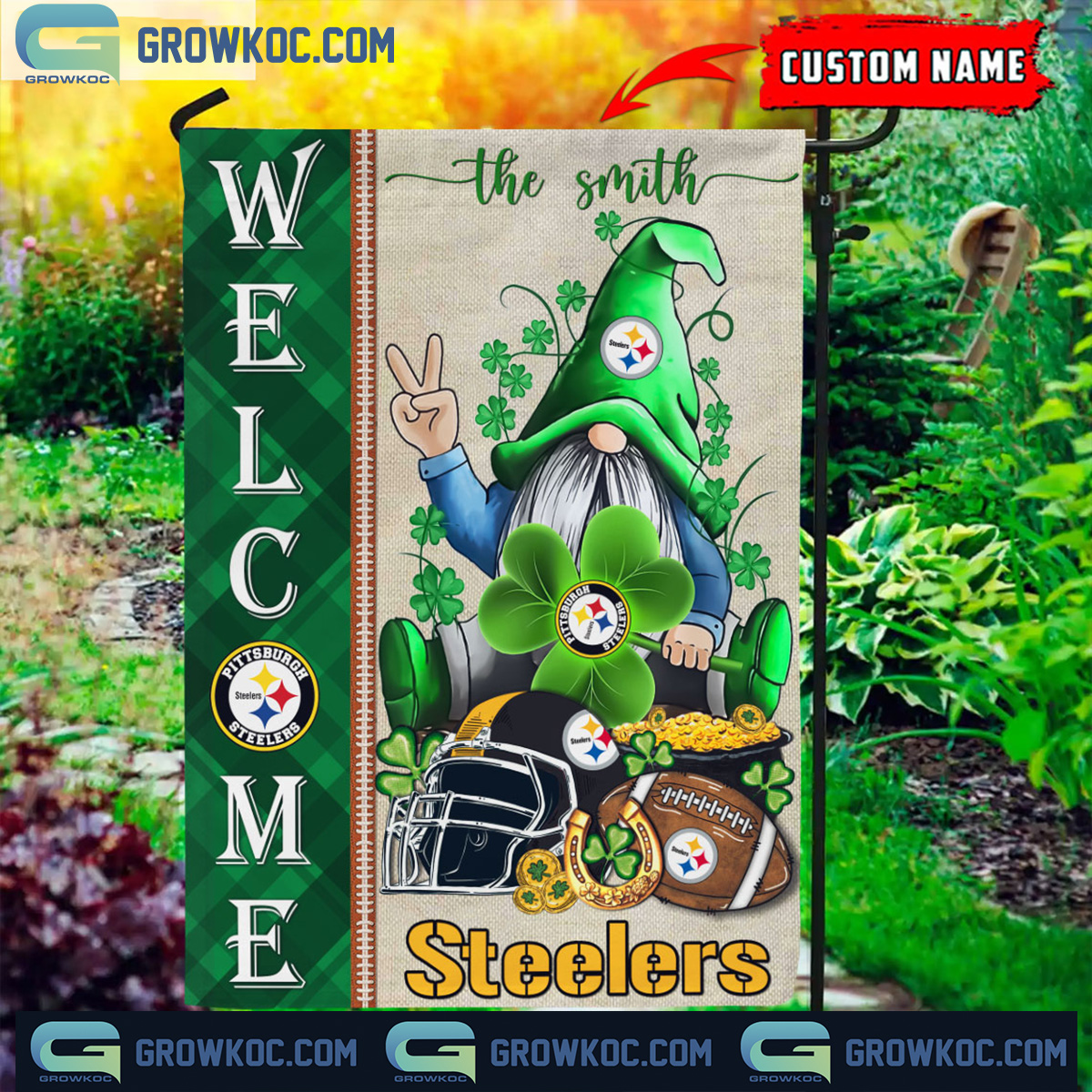 Pittsburgh Steelers St. Patricks Day Shamrock Personalized Garden Flag2B1 vGELP