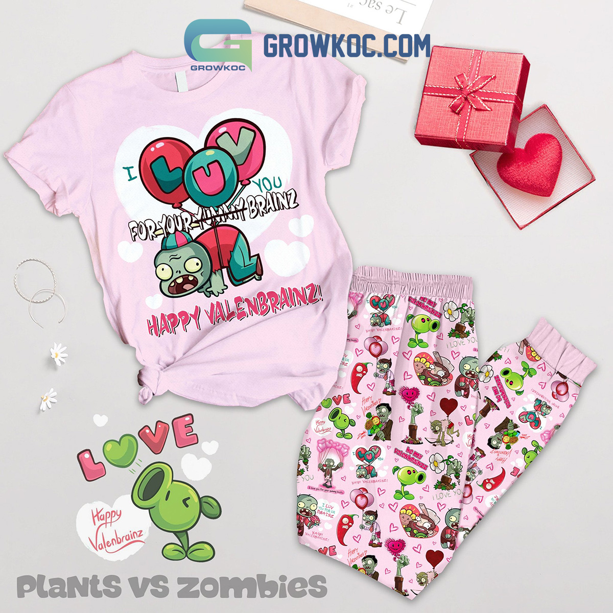 Plans Vs Zombies Valentine Fleece Pajamas Set2B1 AHFkR