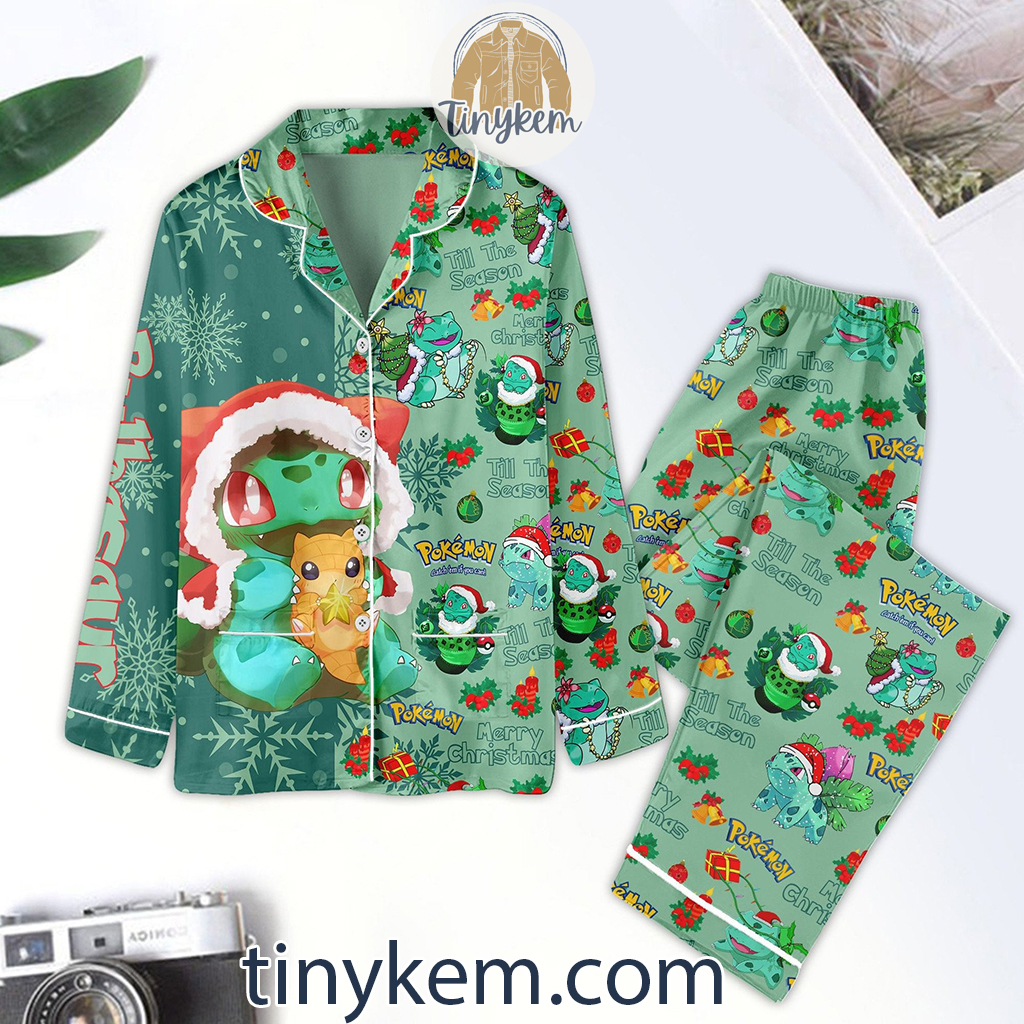 Pokemon Christmas Bulbasaur Green Leaf Pajamas Set2B1 sUdLV