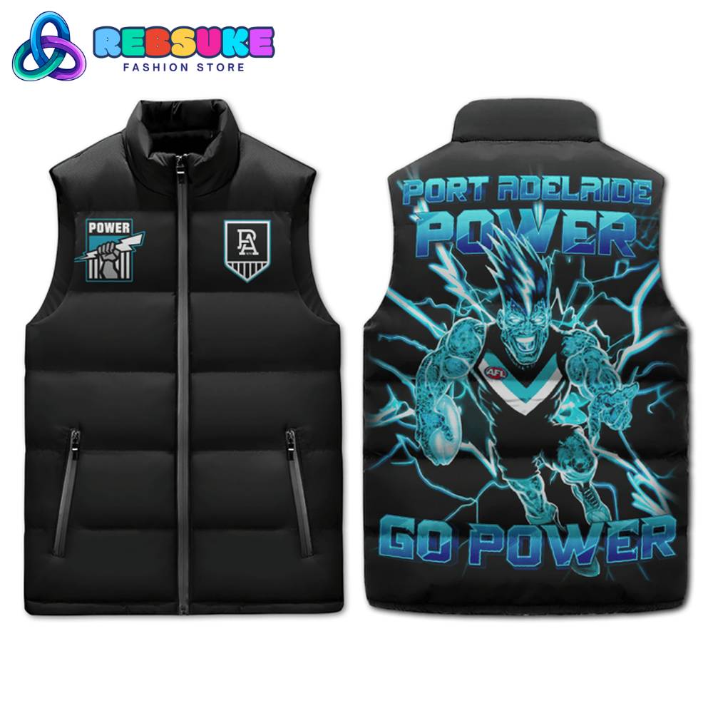 Port Adelaide AFL Go Power Sleeveless Puffer Down Vest 1