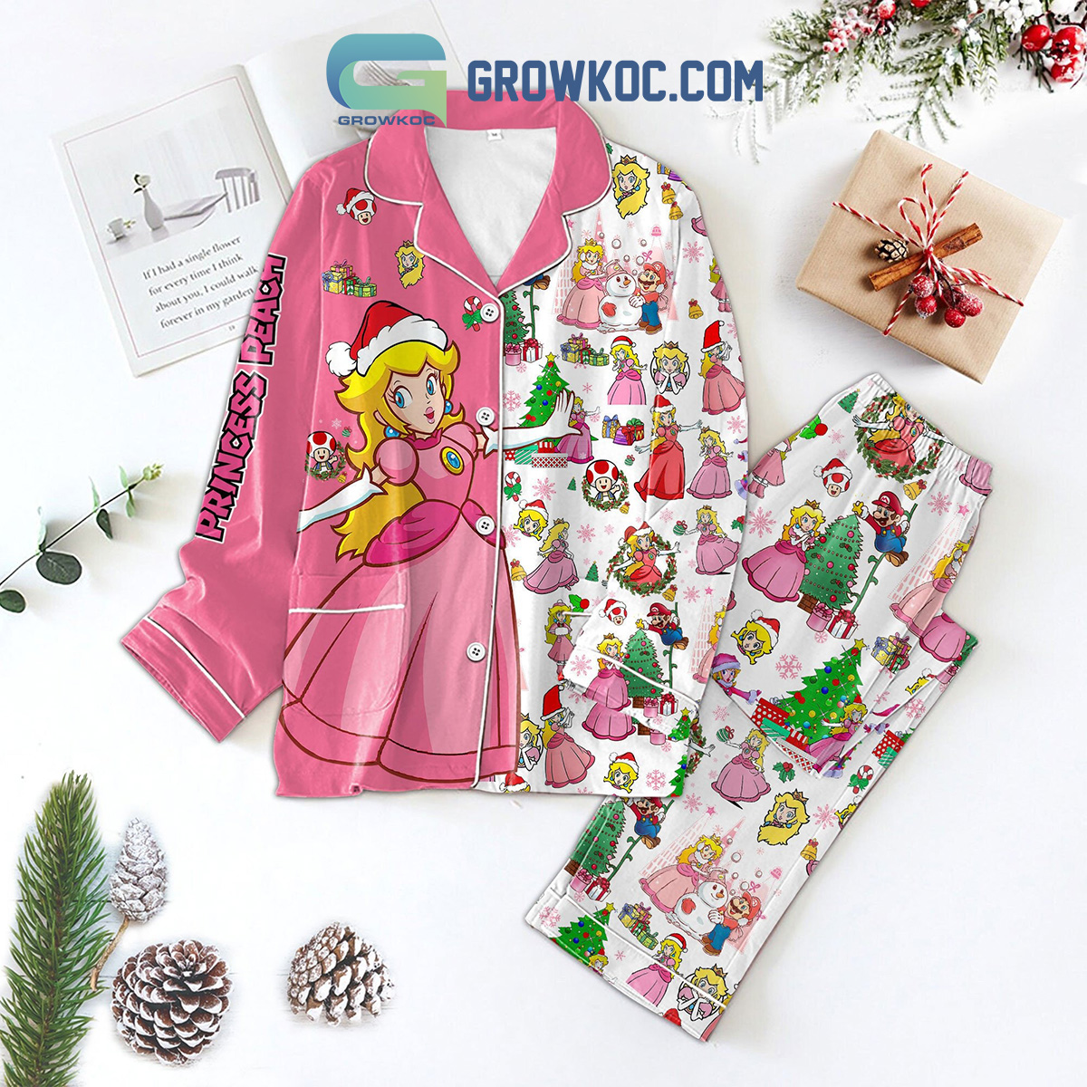 Princess Peach Pink Design Happy X Mas Pajamas Set2B1 znPhI