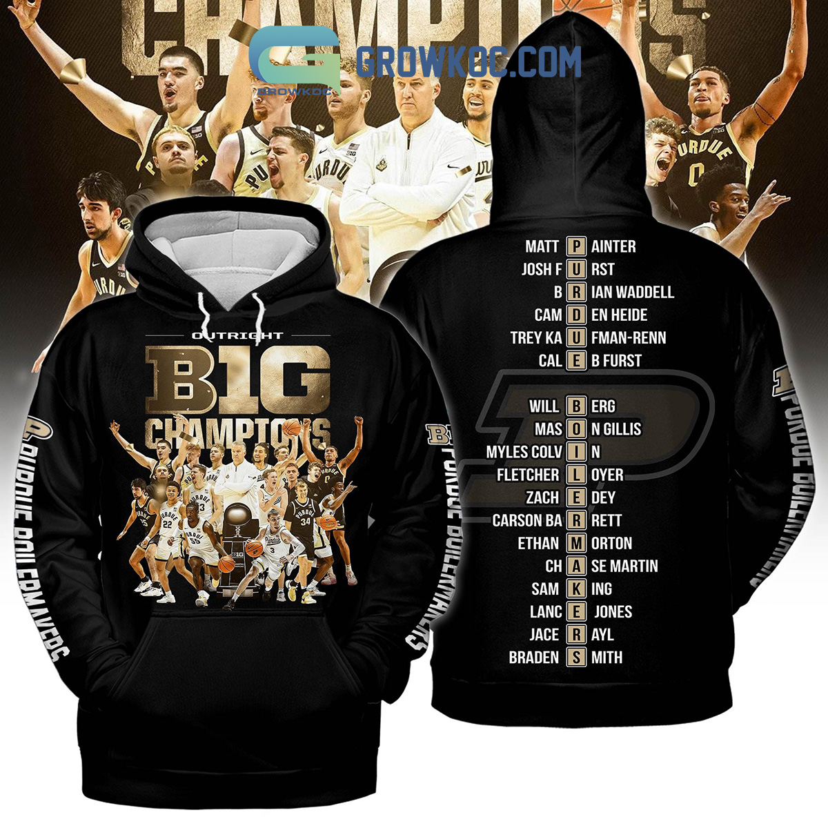 Purdue Boilermakers Basketball Big 10 Champions Black Hoodie Shirts2B1 h9O4H