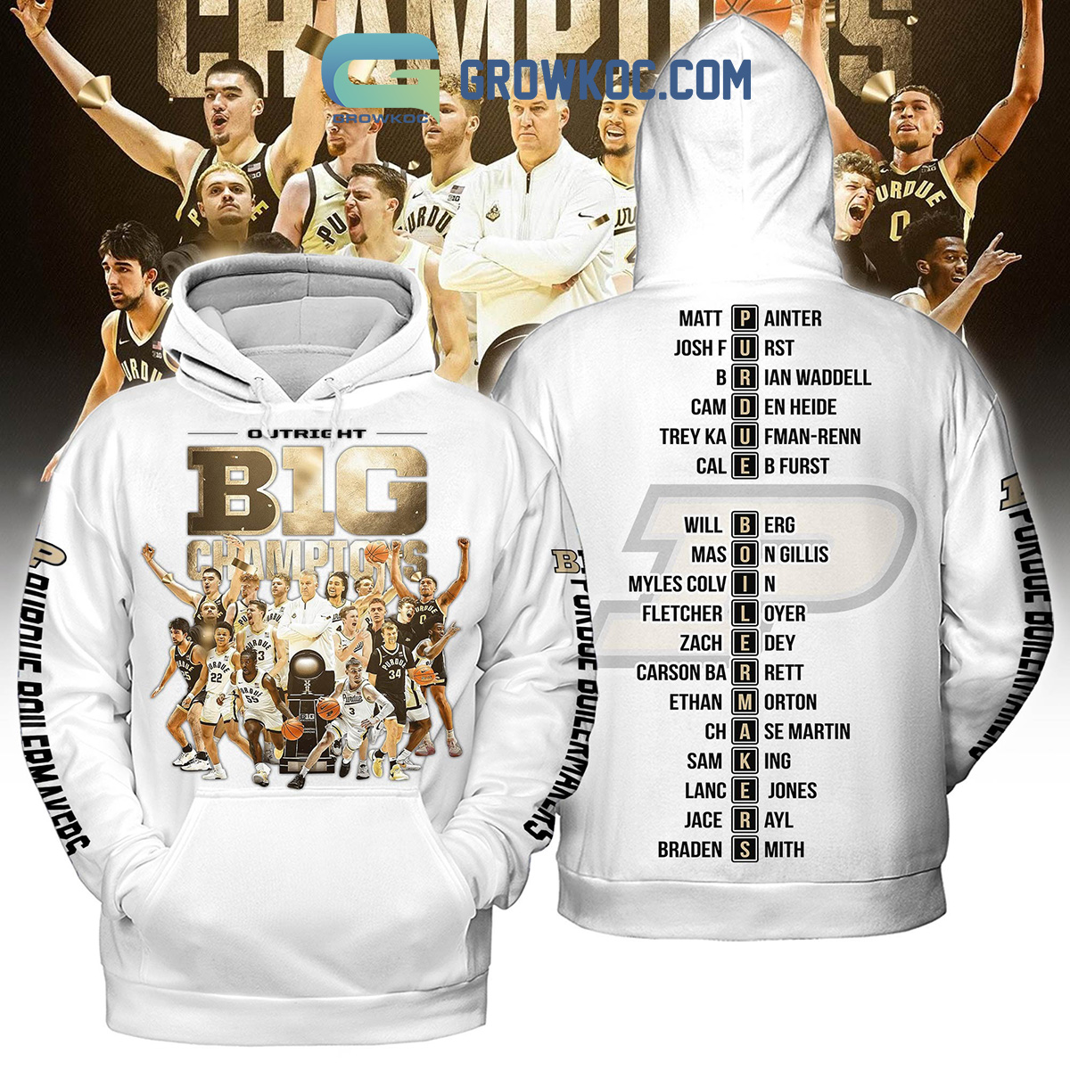 Purdue Boilermakers Basketball Big 10 Champions White Hoodie Shirts2B1 GW2b5