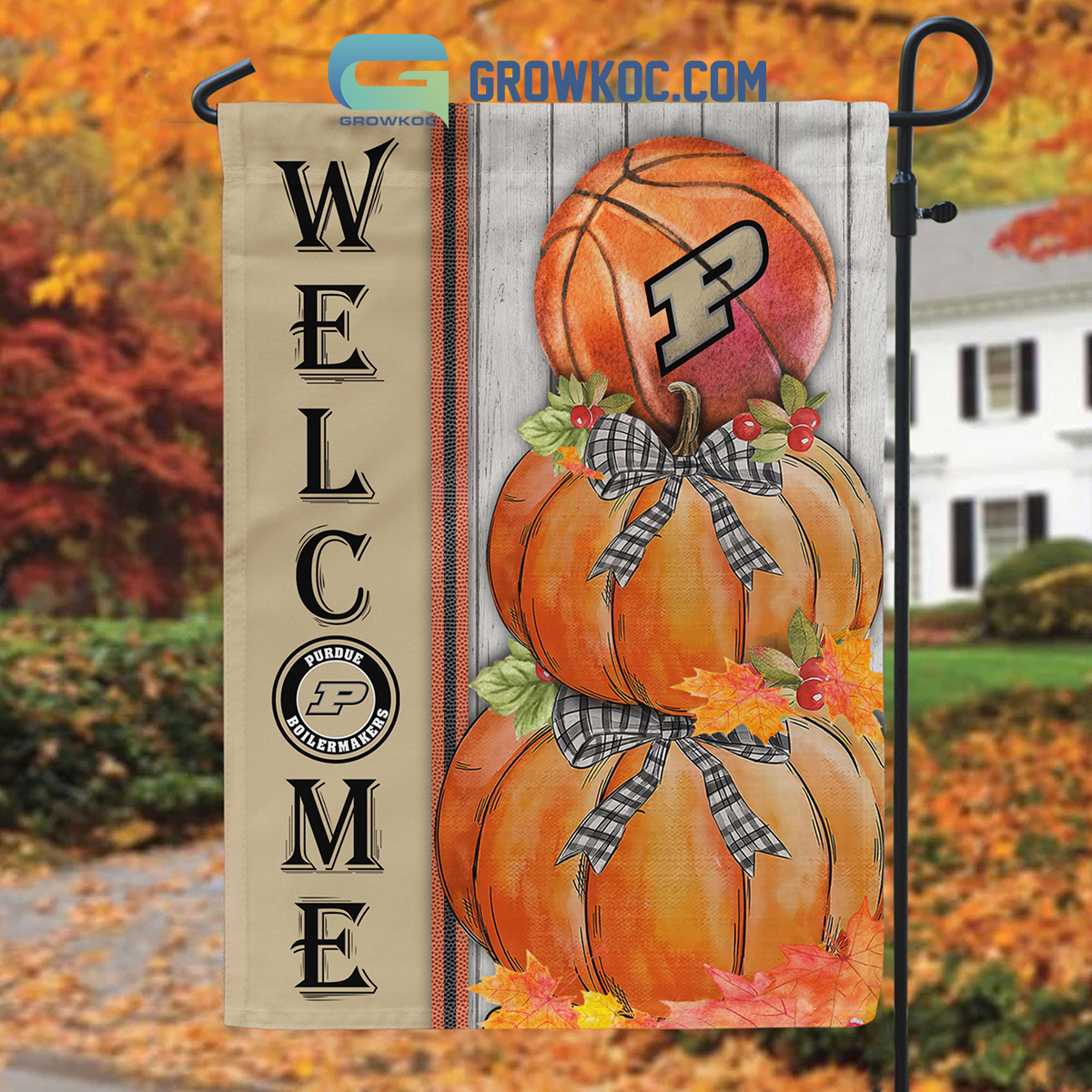 Purdue Boilermakers NCAA Basketball Welcome Fall Pumpkin House Garden Flag2B1 lxPpK