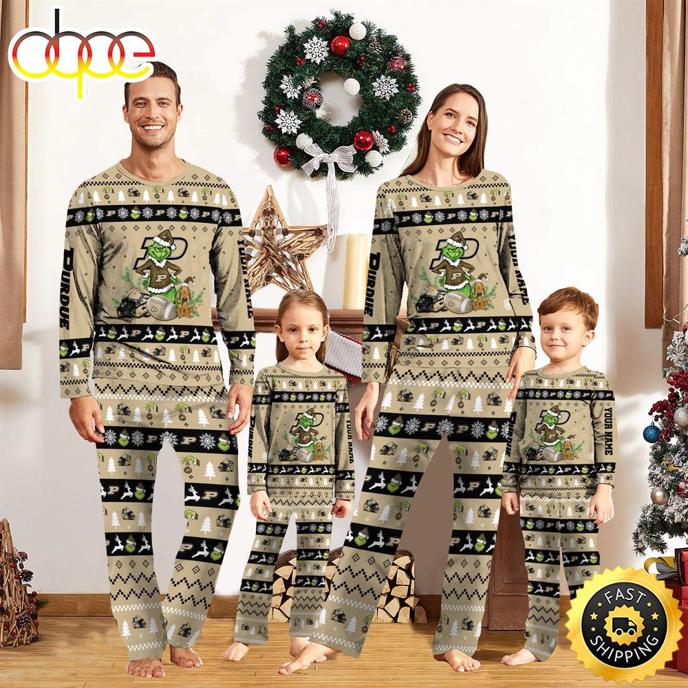 Purdue Boilermakers NCAA Custom Name Grinch Christmas And Sport Team Pajama Set qg7iqo