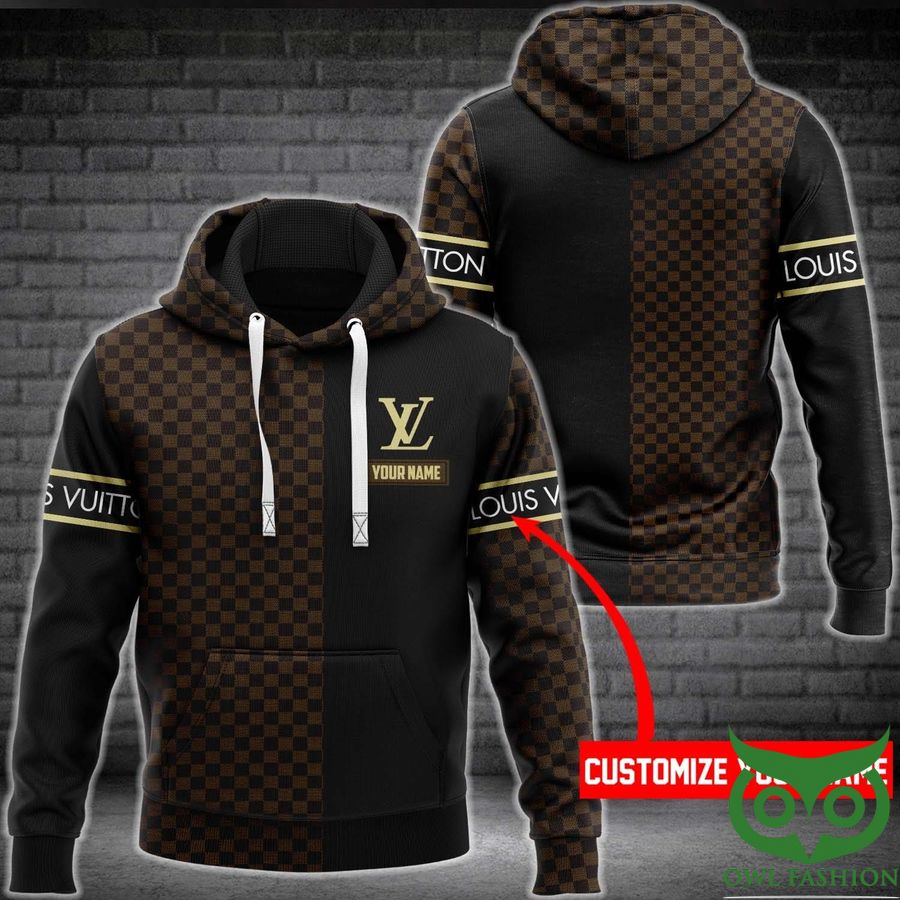 Px5CWuFk 44 Customized Luxury Louis Vuitton Dark Brown and Black Name Strip 3D Shirt and Pants