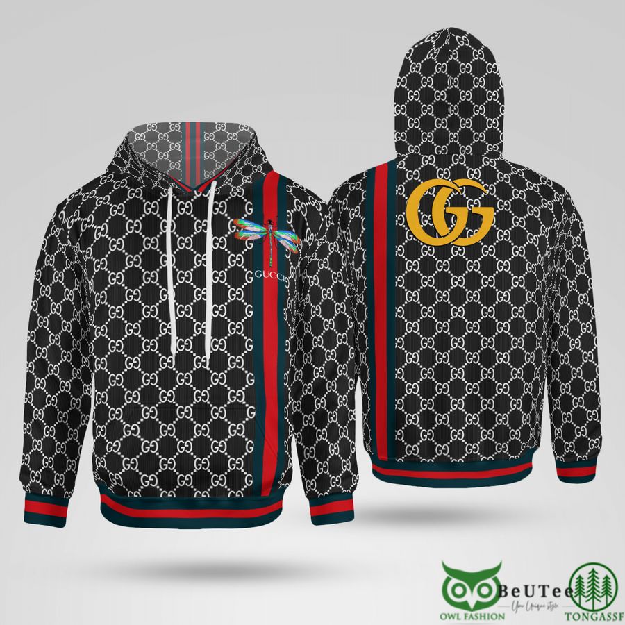 QriolnZ5 72 Limited Gucci Black Monogram Dragonfly 3D Hoodie