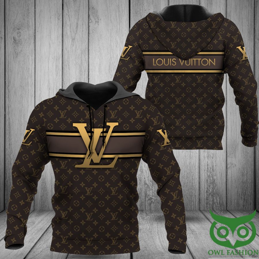 RV5GJgnS 102 Luxury Louis Vuitton Dark Brown Monogram Canvas with Big Gold Logo in Center 3D Shirt