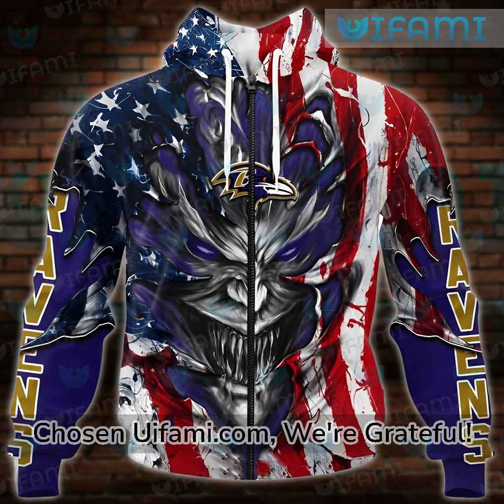 Ravens Zip Up Hoodie 3D Famous Demon USA Flag Baltimore Ravens Gift 2