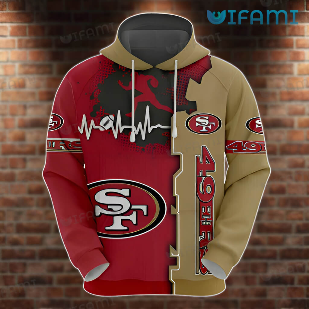 Red Brown Heartbeat All Over Print Hoodie 3D San Francisco 49ers Gift 0