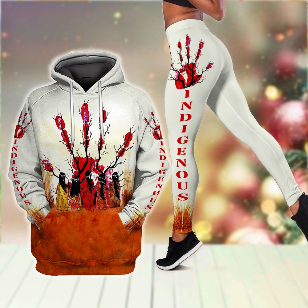 Red Hand Indigenous Native American Hoodie Leggings Set Native American Hoodies Native American Leggings 1 ohibjn