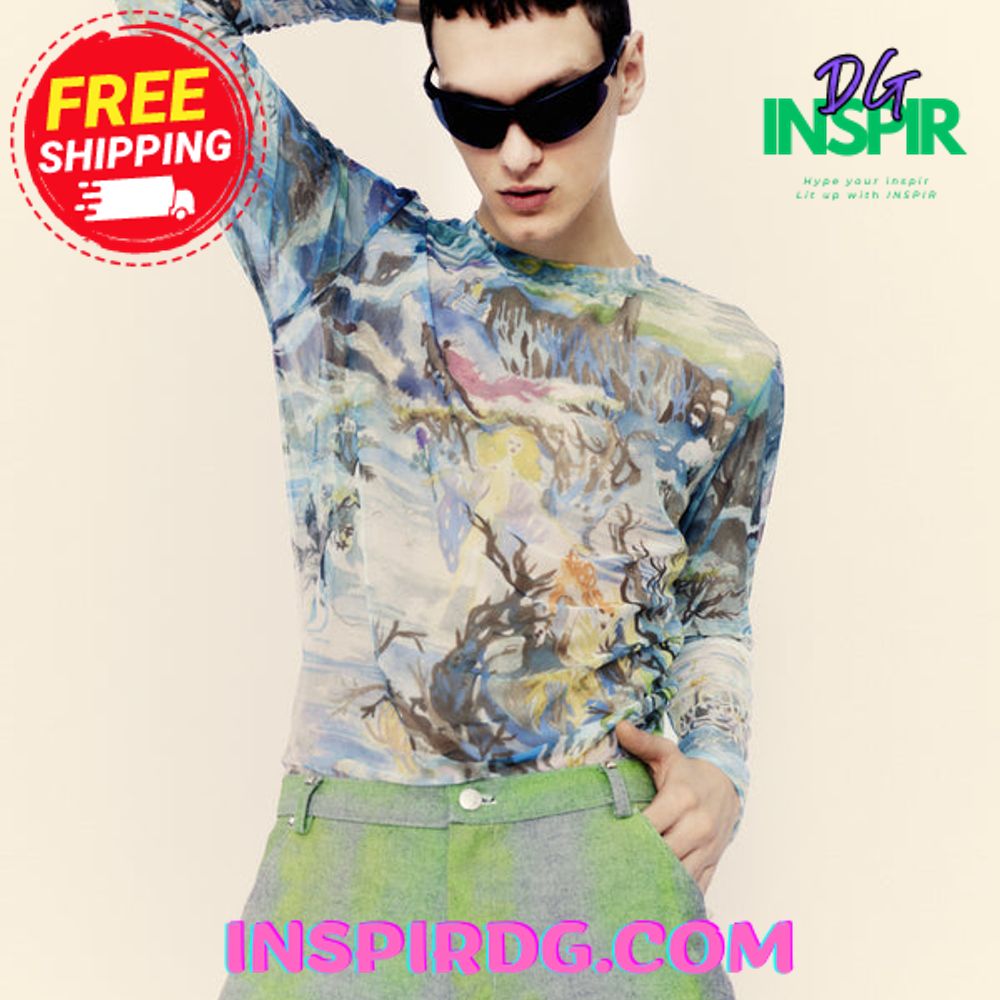 Regular Fit Mesh Printed Blue Shirt 1