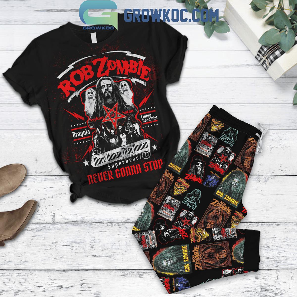 Rob Zombie More Human Than Human Never Gonna Stop Fleece Pajamas Set 1 LLhIz