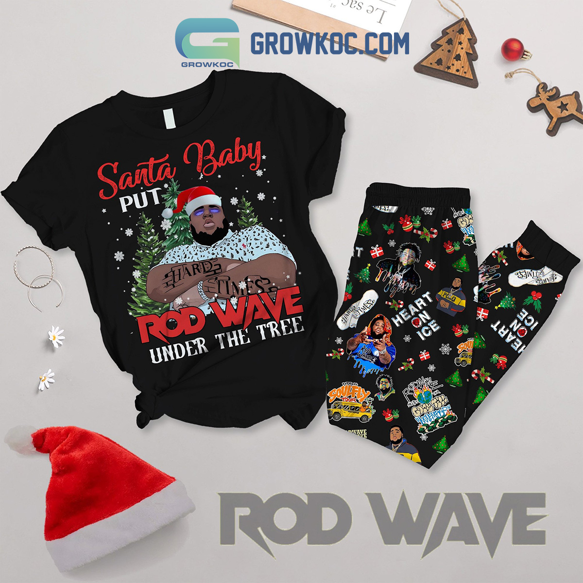 Rod Wave Under The Tree Santa Baby Christmas Fleece Pajamas Set2B1 K7fbb