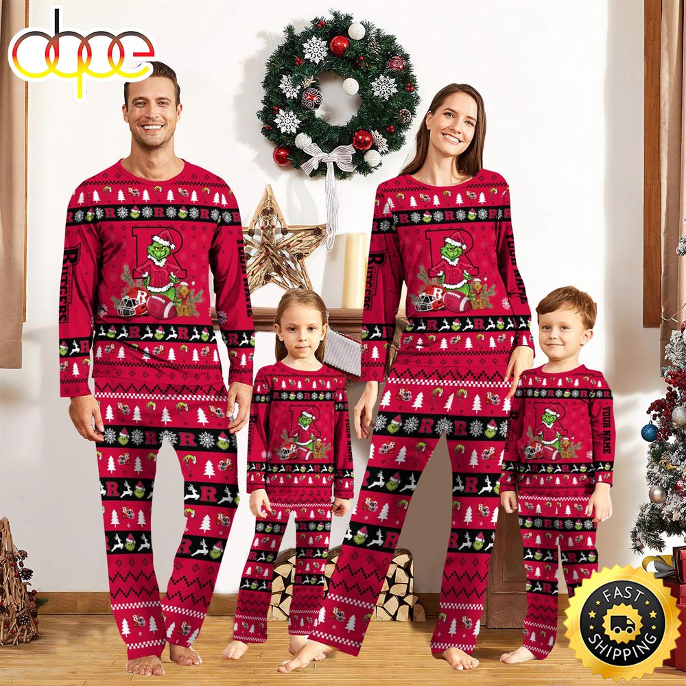 Rutgers Scarlet Knights NCAA Custom Name Grinch Christmas And Sport Team Pajama Set ctjpt6