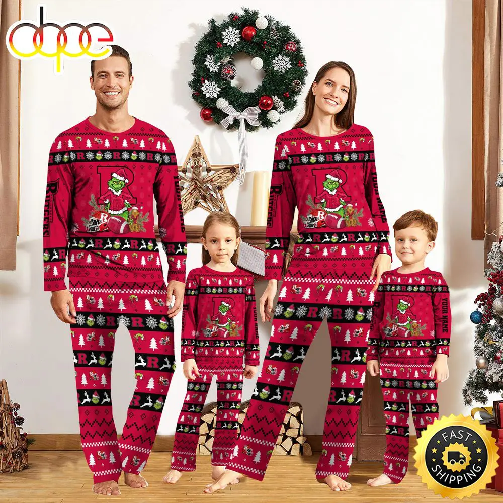 Rutgers Scarlet Knights NCAA Custom Name Grinch Christmas And Sport Team Pajama Set ctjpt6