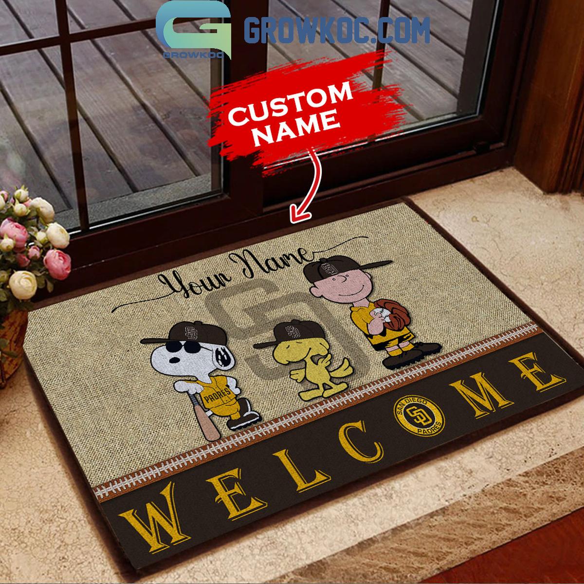 San Diego Padres Snoopy Personalized Fan Doormats 1 ScUEs