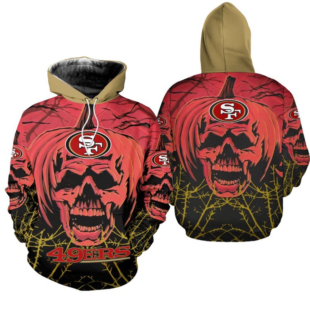 San Francisco 49Ers Halloween Pumpkin Skull Print All Over Print Zip Up Hoodie 0