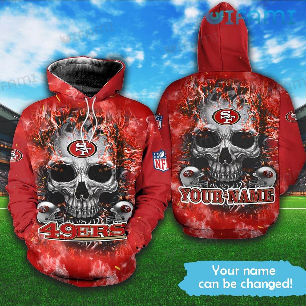 San Francisco 49ers Custom Name All Over Print Hoodie with Skull 0